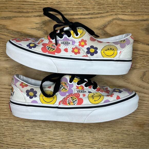 Vans Off The Wall Era Radically Happy Sneakers Smiley Face Flowers Girl’s Size 1 - Picture 8 of 10